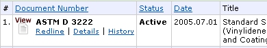 ASTM Redline in Results List